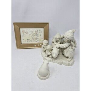 VINTAGE DEPT 56 SNOWBABIES 3 PIECE SET FIGURINE ARTWORK 5 X 7 FRAME COLLECTIBLE